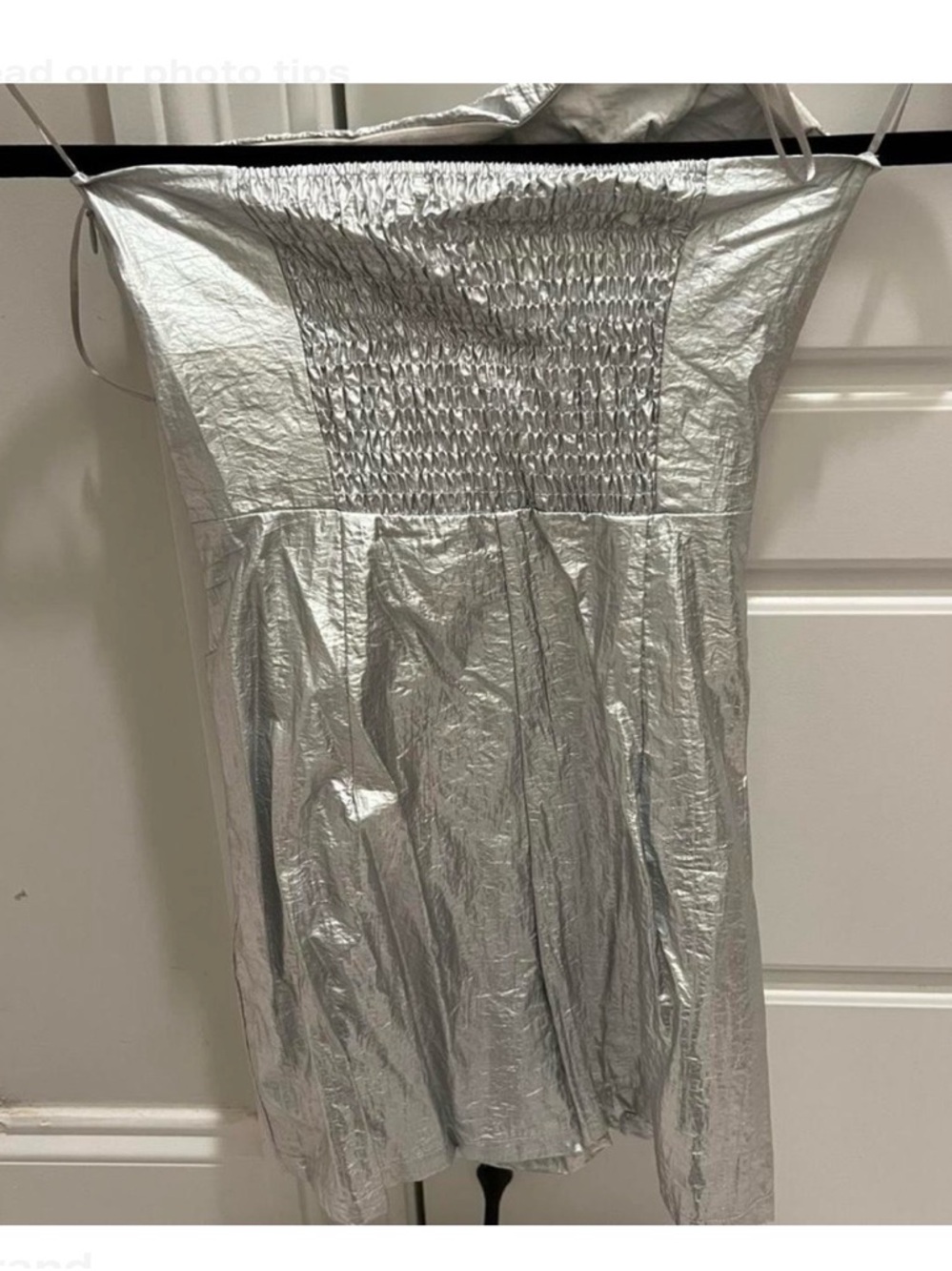 Zara Silver Metallic Strapless Smocked Mini Dress